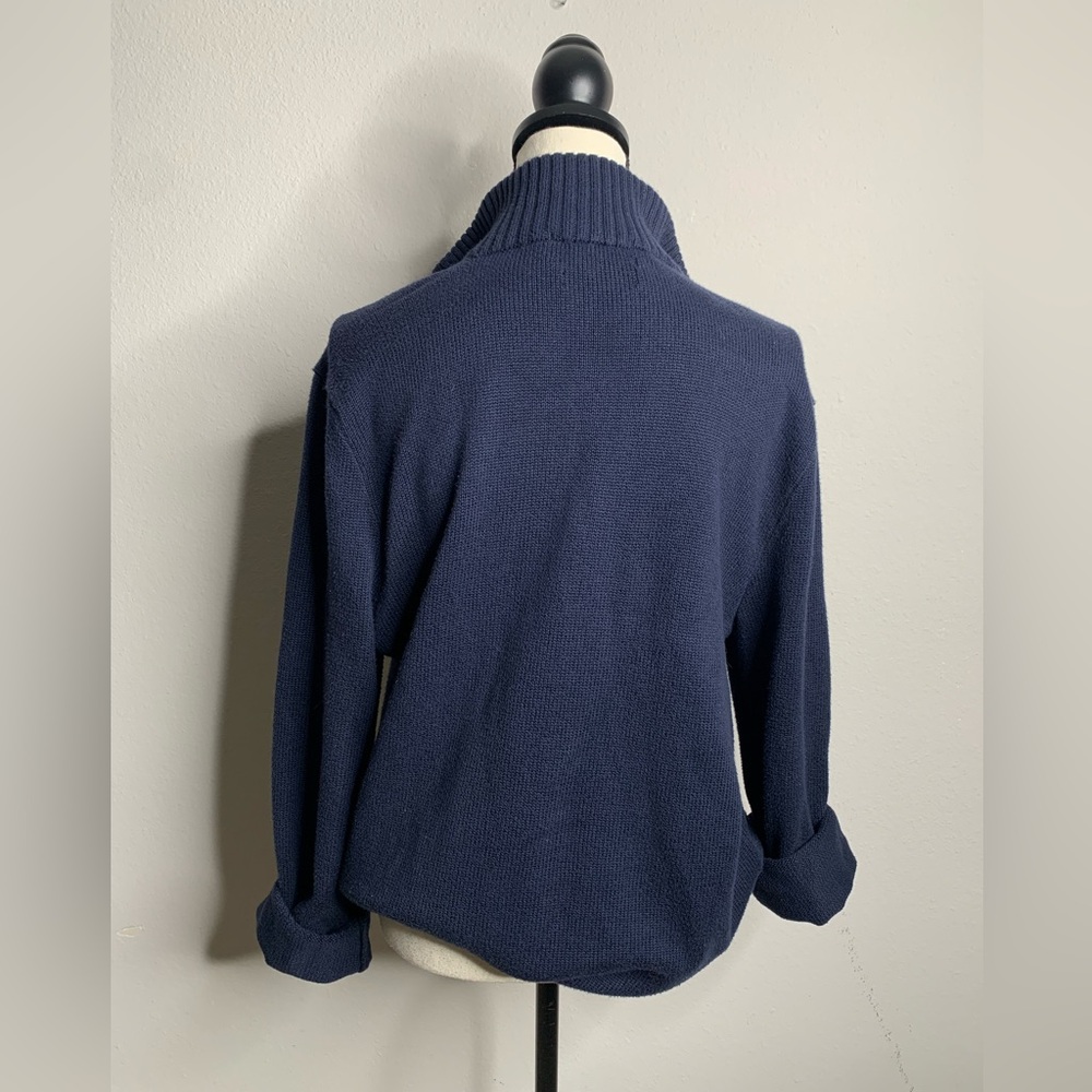 Ralph Lauren Navy Blue Preppy Oversized Quarter Zip Pullover Sweater - Picture 8 of 10